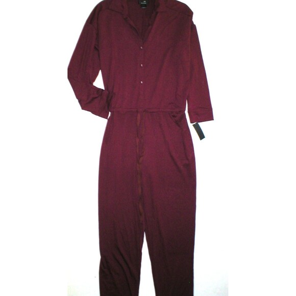 New NWT Designer Natori S Pajamas Lounge PJ Womens Dark Red Jumpsuit One Piece